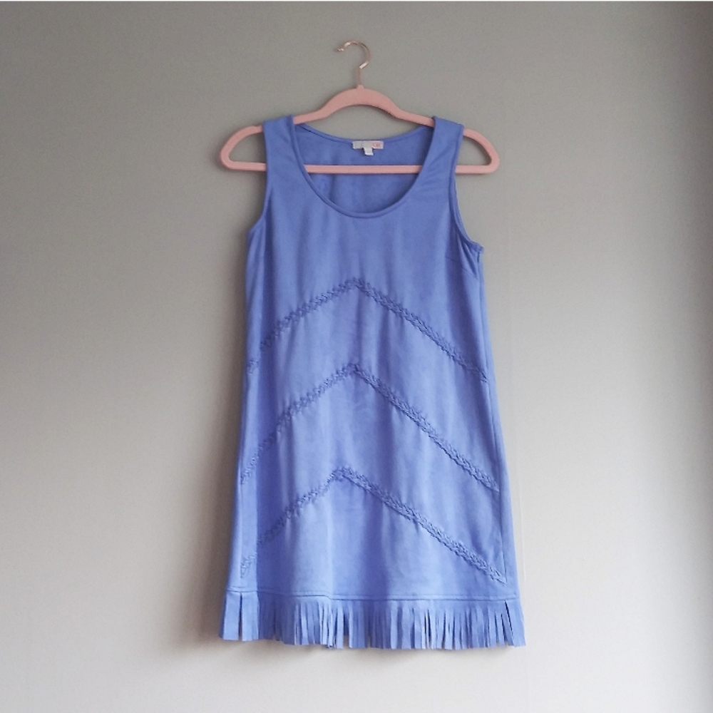 Gianni Bini Blue Suede Fringe Tank Dress